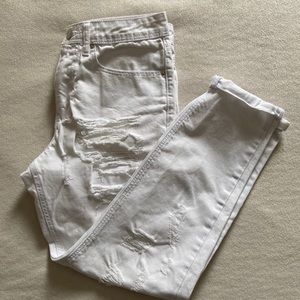 White distressed mom jeans